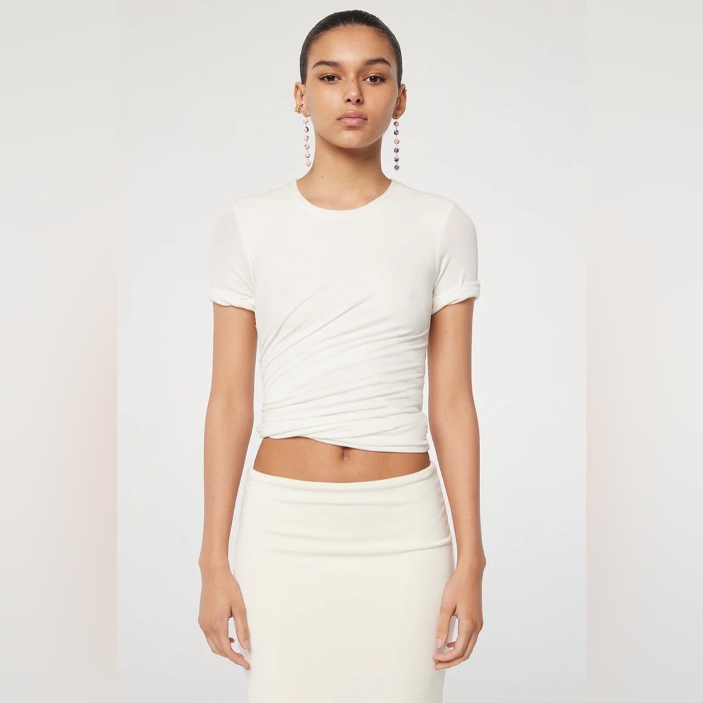 THE LINE BY K TERA White Draped Short Sleeve T-Shirt